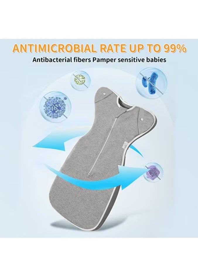 بيوينتي بطانية التدليل كيس نوم، حقيبة نوم قابلة للارتداء لحديثي الولادة تناسب رد الفعل المفاجئ المهدئ لنوم أفضل، مناسبة للأطفال الإناث والذكور من عمر 0-6 أشهر - رمادي (م) - Image 5